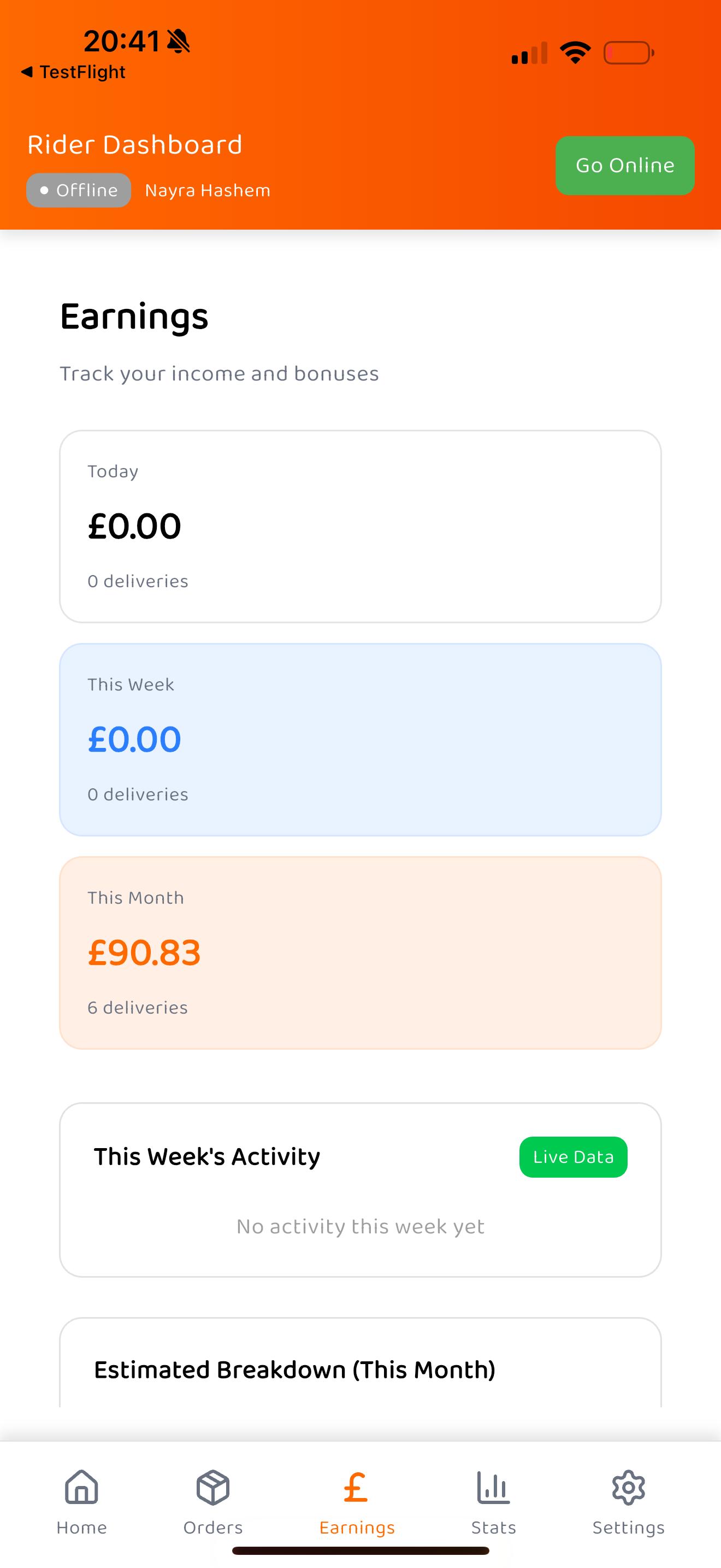 OnDrive Driver Earnings Mobile Application
